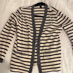 J. Crew Black and Cream Striped Cardigan